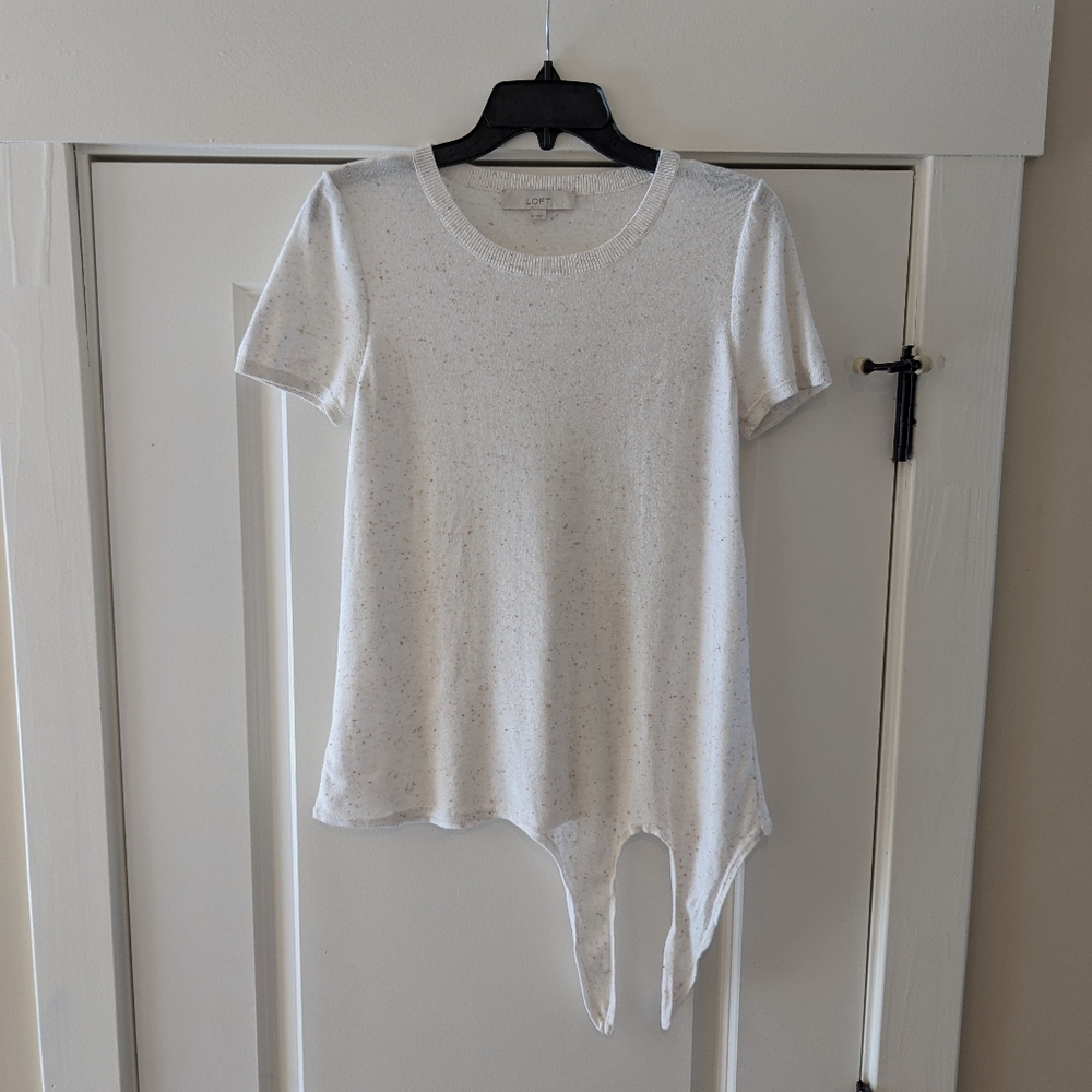 Loft Rainbow Speckled Short Sleeve Tie Front Top, Size S